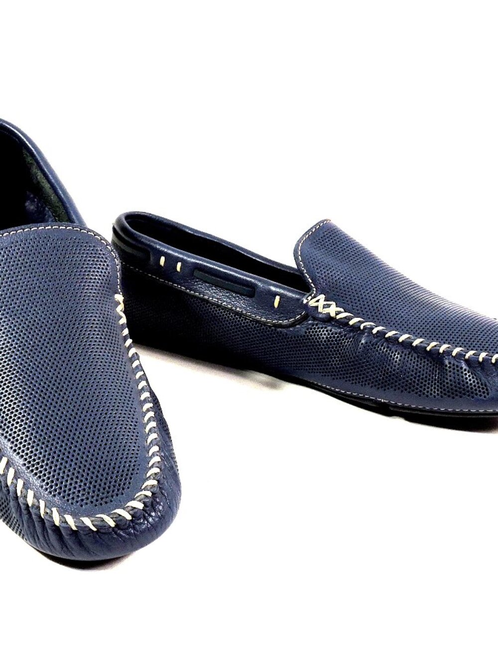 BALDININI 🇮🇹 MEN'S NAVY BLUE SOFT LEATHER COMFORT SUMMER FLAT MOCCASINS